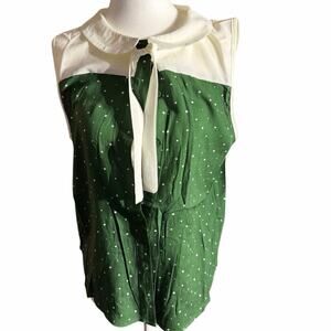 Tulip B Blouse Size L Green/White Dots 50s Style Sleeveless NEW Vintage Tie Neck